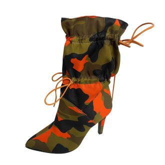 Generic High-Heel Boots Mid- Pointed Pattern Camouflage Womens Thin Fashion Womens Boots Womens Boots Fashion s Women Country Boots (Orange, 5)