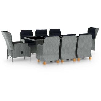 vidaXL Set Comedor Jard&iacute;n 9 Pzas Y Cojines Rat&aacute;n Sint&eacute;tico Gris Claro Vidaxl
