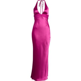 Princess Polly Odyssa Satin Halter Gown in Magenta at Nordstrom, Size 8