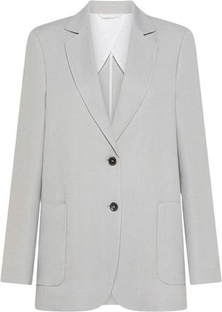 Seventy Giacca in crepe di lino e viscosa - Dames - Blazers - Grijs - M - Leer - Jassen
