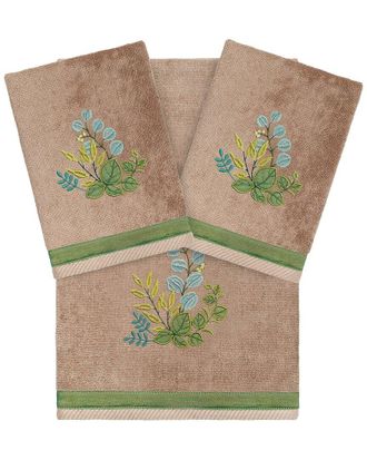 Linum Home Textiles 100% Turkish Cotton Botanica 3Pc Embellished Towel Set