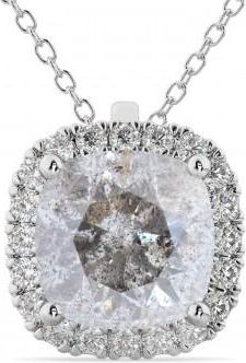 Allurez Halo Cushion Cut Salt & Pepper Diamond Necklace 14k White Gold (2.27ct)