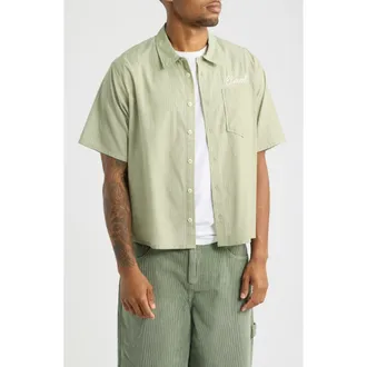 Elwood Summer Cotton Button-Up Shirt in Sage Stripe at Nordstrom, Size Xx-Large