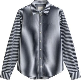 GANT Banker Poplin Stripe Shirt - Dames - Overhemden - Blauw - 2XL - Katoen - Overhemden