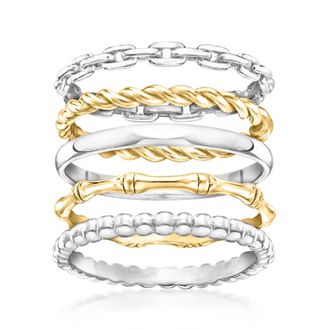 Ross-Simons Sterling Silver and 18kt Gold Over Sterling Jewelry Set: 5 Stackable Rings