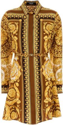 Versace Yellow Silk Belted Mini Shirt Dress