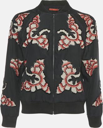 Alice & Olivia Alice + Olivia Black Embellished Silk Zip-Up Bomber Jacket