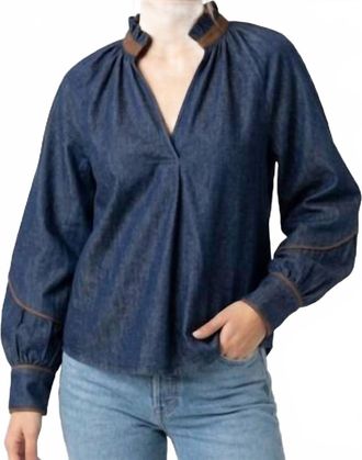 THML Clothing Denim Pop Collar Shirt In Blue