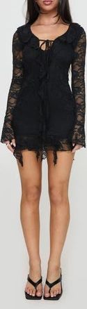 Princess Polly Braun Embroidered Lace Long Sleeve Minidress in Black at Nordstrom Rack, Size 10