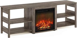 Furinno Classic 70 Inch TV Stand with Fireplace, Rustic Oak