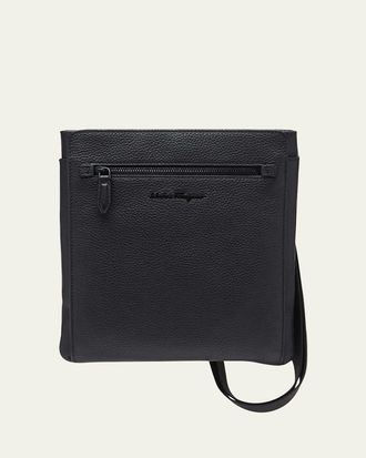 Ferragamo Mens Firenze Flat Leather Crossbody Bag