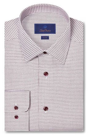David Donahue Trim Fit Jasp&eacute; Micro Twill Cotton Dress Shirt in Merlot at Nordstrom, Size 16.5 - 32