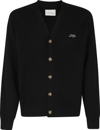 Dr&ocirc;le de Monsieur Black Drole V-Neck Embroidered Wool Cardigan
