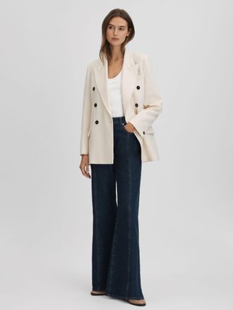 Reiss White Textured Double Breasted Blazer, 14