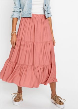 Bonprix Midirock BONPRIX, Damen, Gr. 36, rauchkoralle, Obermaterial: 100% Viskose, A-Linie, R&ouml;cke Midirock, aus Viskose, A-Linie, mit Volants, Midi-L&auml;nge