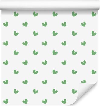 OEM Carta Da Parati Con Cuori Bianchi, Menta, Verdi E Grigio Chiaro 50x1000 Cm