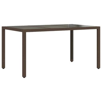 Berkfield Home Garden Table with Glass Top Brown 150x90x75 cm Poly Rattan | Size: 150 x 90 x 75 cm