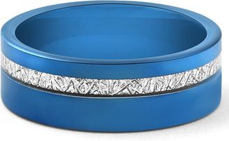 Pompeii3 Mens Blue Tungsten Ring Meteor Inlay 8mm Wedding Band