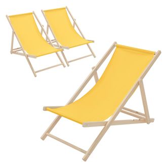 ECD Germany Ecd Germany - Juego 3x Tumbonas Playa Madera De Pino Amarillo 3 Posiciones De Reclinaci&oacute;n Plegable Silla Tradicional De Sol Para Jard&iacute;n O Balc&oacute;n Imper