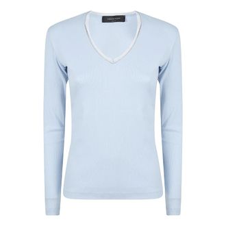 Fabiana Filippi V-neck Knitwear, female, Blue, Size: S V-neck T-shirt