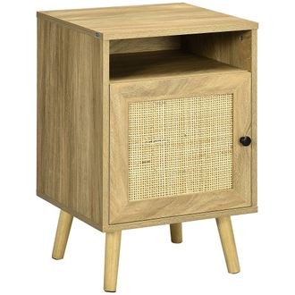 HOMCOM Nightstand - Rattan Bedside Table W/ Cabinet - Shelf - Natural | TJ Hughes