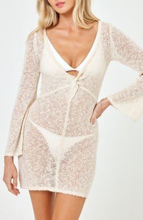 L*Space Palisades Long Sleeve Sheer Cover-Up Minidress in Tapioca at Nordstrom Rack, Size X-Large