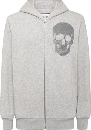 Philipp Plein Zipped Hoodie Sweatshirt Skull strass - Heren - Vesten met rits - Grijs - 3XL - Katoen - Hoodies & sweatvesten