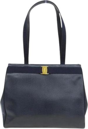 Ferragamo Pre-owned Leren Tote Bag - Dames - Vintage Shopper - Blauw - ONE Size - Leer - Vintage