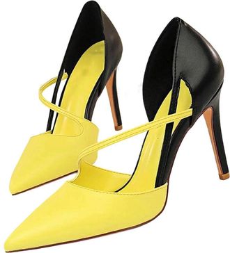 Generic Womens Fashion Stiletto Heel Pumps Pointed Toe Classic Wedding Office Dress Shoes Yellow