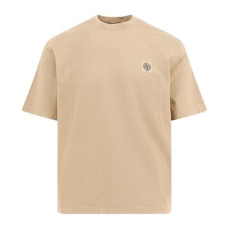 Stone Island Camiseta de algod&oacute;n con parche del logo - Tops - Hombre - Beige - S
