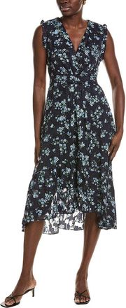 Anne Klein Pleated Waist V Neck Classic Midi Dress