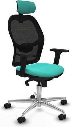 Piqueras y Crespo Piqueras Y Crespo - Jorquera Sincro Malla Negra Similpiel Turquesa Brazos 2d Base Aluminio Cabecero 2d Ruedas 65mm Nailon