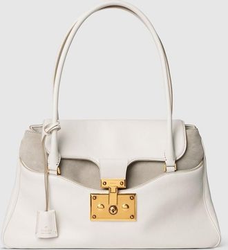 Gucci Large Tote Bag With Lock, White, Leather