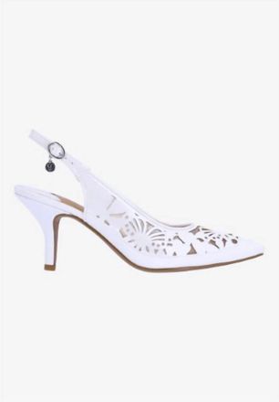 J. Rene&eacute; Womens Vanani Sling Back Pumps In White Patent/mesh