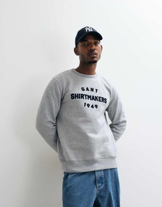 GANT maglione girocollo con logo grafico grigio