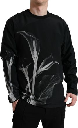 Dolce & Gabbana Mens Floral Print Silk Sweater Black