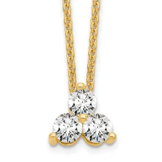 Diamond2Deal 14K Gold 3/8 Ct Lab Grown Diamond Three Stone Necklace 18 Clarity VS, Color D-E