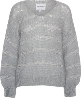 Americandreams Katie LS Knit - Dames - V-hals truien - Grijs - M - Wol - Truien & Vesten
