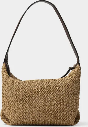 Simons Womens Folded corner braided straw shoulder bag