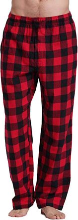 Generic Mens Straight-Fit Pyjama Bottoms Drawstring Soft Trousers Check Loungewear Plaid Pyjama Bottoms Loungewear Trousers Plaid Sleep Pants, PJ Bottoms Mens