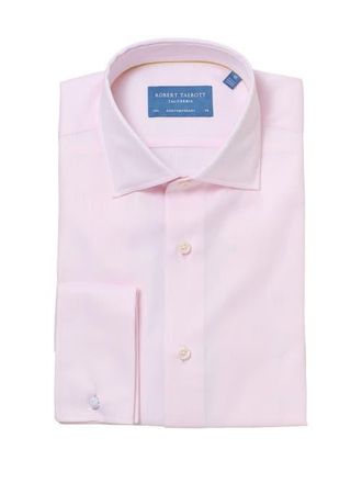 Robert Talbott Reynolds French Cuff Herringbone Contemporary Fit Shirt in Pink at Nordstrom, Size 17.5