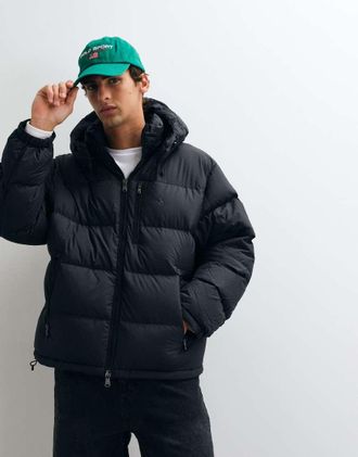 Polo Ralph Lauren giacca puffer con cappuccio intrecciata nera-Nero