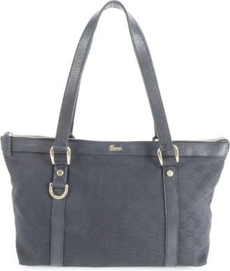 Gucci Black Leather Canvas Tote Bag (Pre-Owned)