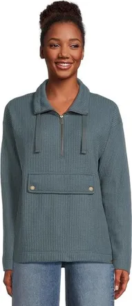 L.L.Bean L. L.Bean Birchwood Brushed Sweater Women L/REG Rangeley Blue Waffle Knit DDR2365