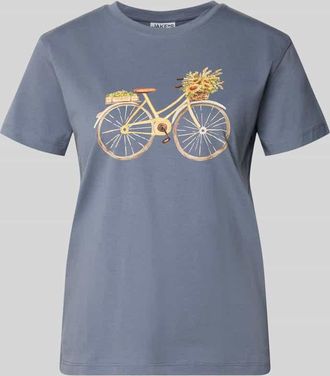 Jake*s Casual T-Shirt mit Motiv-Print und Rundhalsausschnitt in Jeansblau, Gr&ouml;&szlig;e XXL