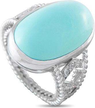 Luxury Bazaar 18K White Gold 0.20ct Diamond and Turquoise Ring MF24-081226