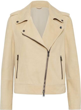 Brunello Cucinelli panelled suede cropped jacket - women - Leather - 44 - Yellow
