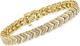 Ross-Simons Diamond Chevron-Link Bracelet in 18kt Gold Over Sterling