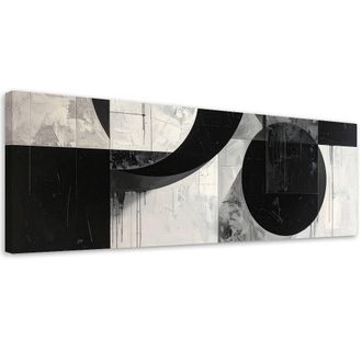 Feeby Cuadro En Lienzo, Abstracci&oacute;n Geom&eacute;trica En Blanco Y Negro, 120x40