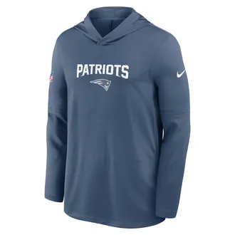 Nike New England Patriots Rivalries Collection Sideline Nike Mens Dri-FIT NFL Long-Sleeve Hooded Top in Blue | 03B94NR8K-3NZ